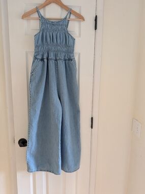 Abercrombie Kids Light Wash Blue High Neck Denim Jumpsuit Size 13/14
